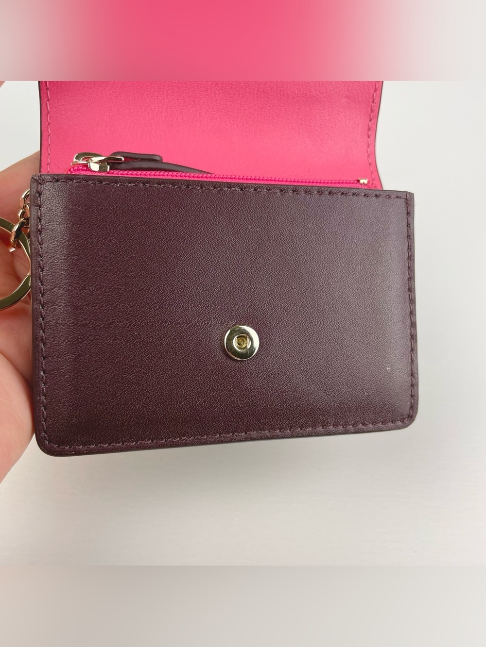 kate spade New York Plum Gemma Scalloped Card Mini Wallet w/ Key Ring ID Window - Picture 12 of 15
